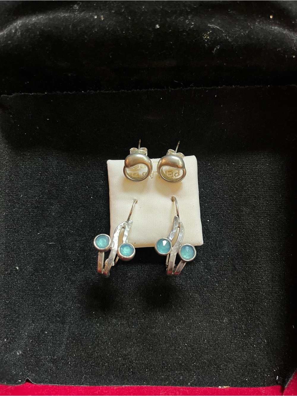 Sterling Silver Blue Stone Hoop Earrings by